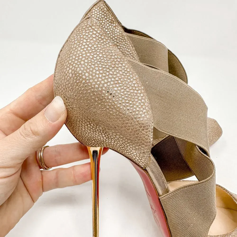 Christian Louboutin Gold Metallic Dotted Textured Big Dorcet Pump Heels EU 37